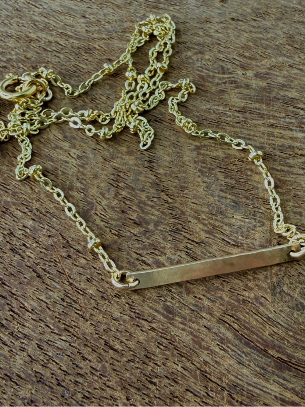 Hammered Bar Link Necklace, 14k Gold Filled Chain Layering Necklace